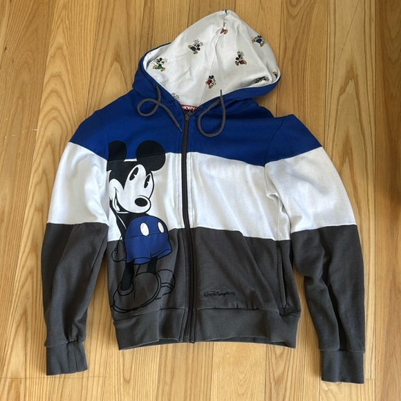 Disney Tops - Disney Parks Mickey Mouse Hoodie Small Colorblock Zip Up Jacket Graphic